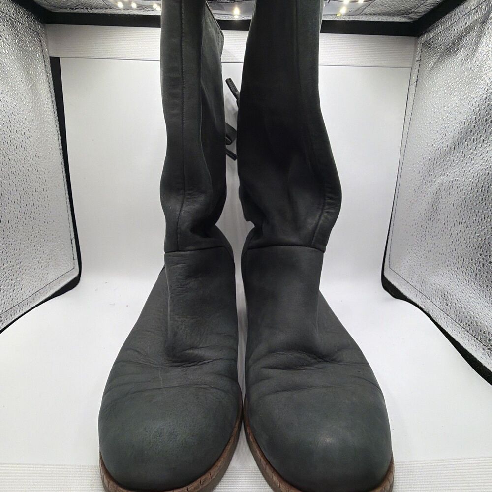UGG Cary Black Leather Corset Boots Women’s 6.5 Slouch Mid Calf Now Heel 1004872